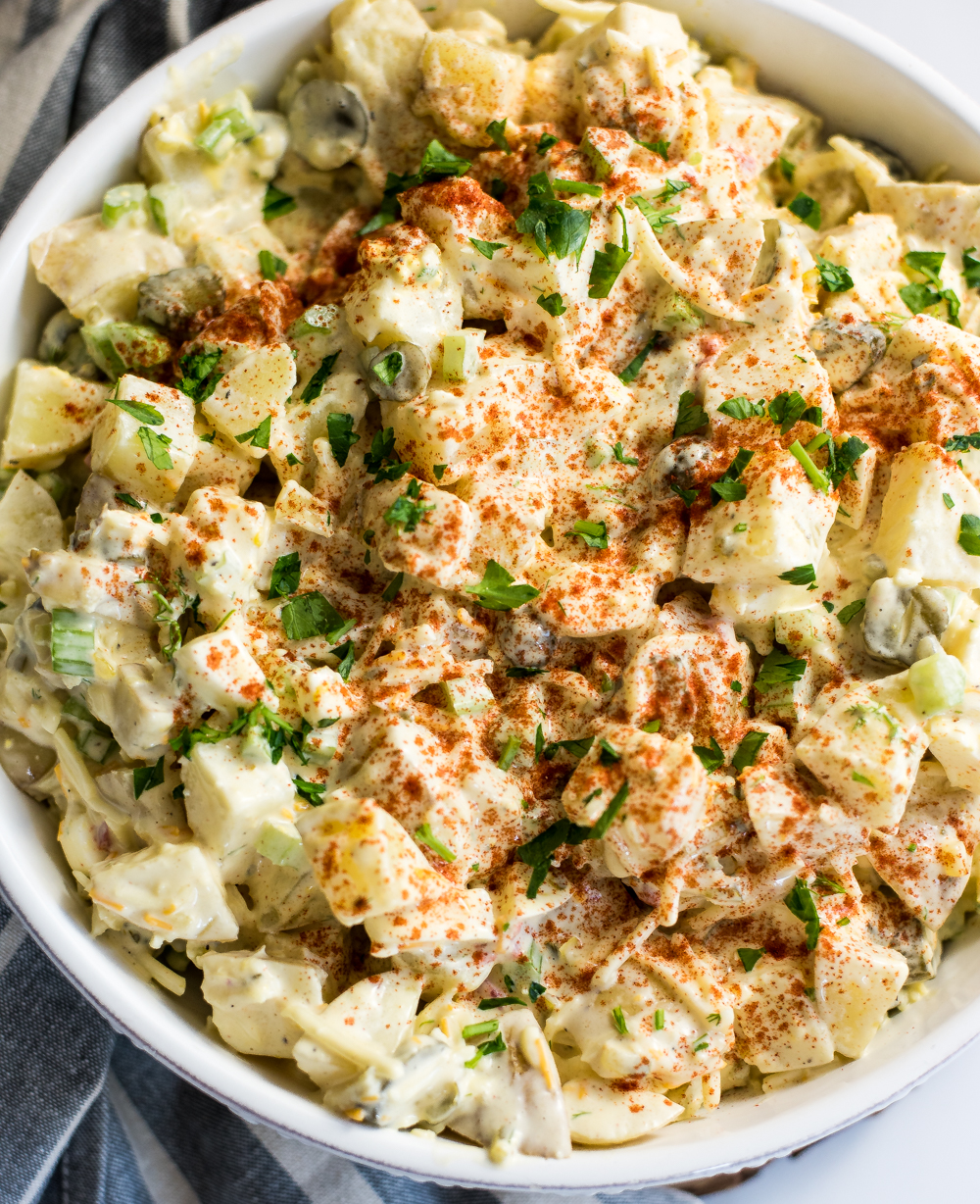 This sweet pickle pimento cheese potato salad is the perfect side dish for this summer's picnics and outdoor gatherings! Pair it with the perfect burger!