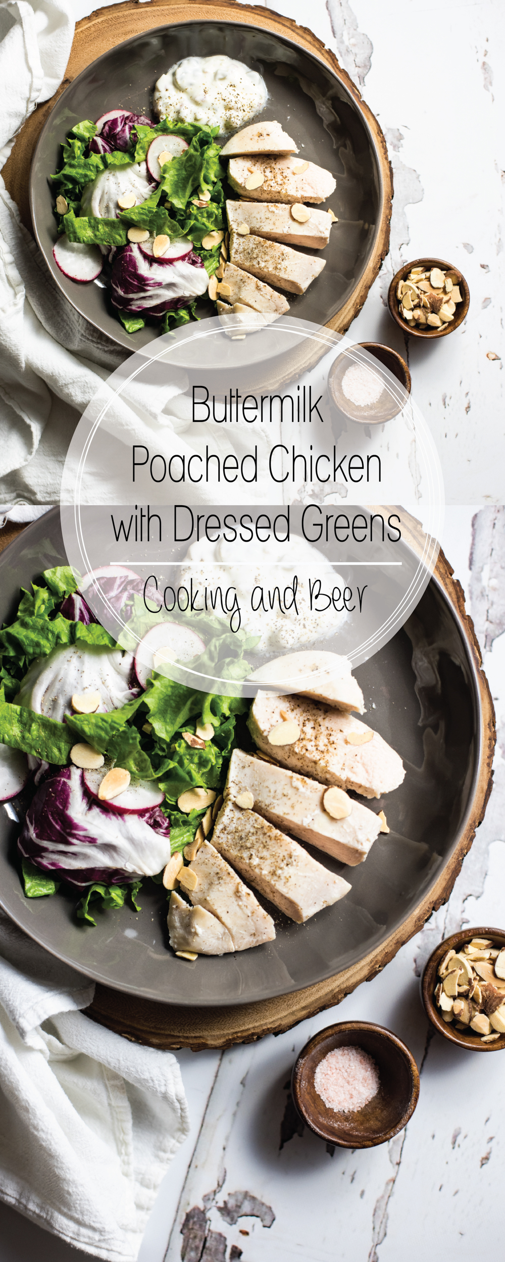 Buttermilk-poached chicken with dressed greens is a simple, yet delicious weeknight dinner recipe option. It is loaded with flavor and nutritional value!