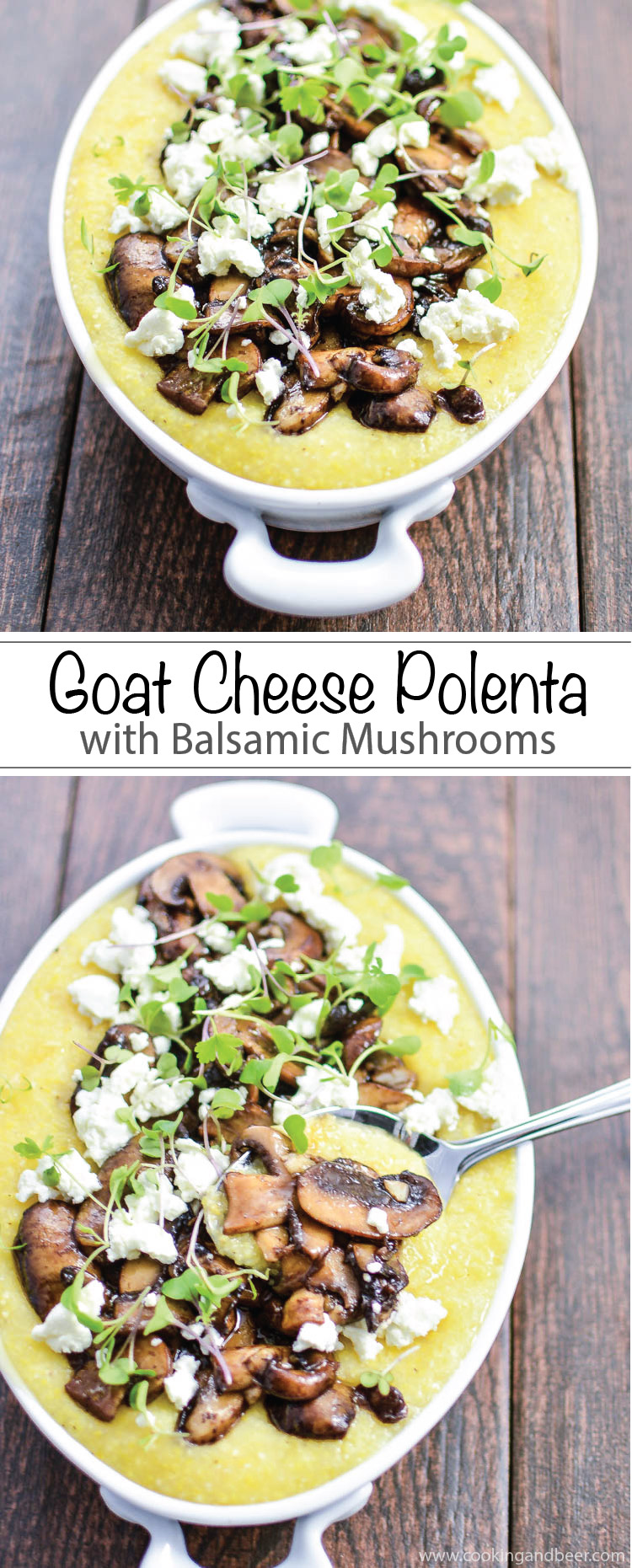 Goat Cheese Polenta with Balsamic Mushrooms: the perfect side dish recipe for any weeknight dinner! | www.cookingandbeer.com