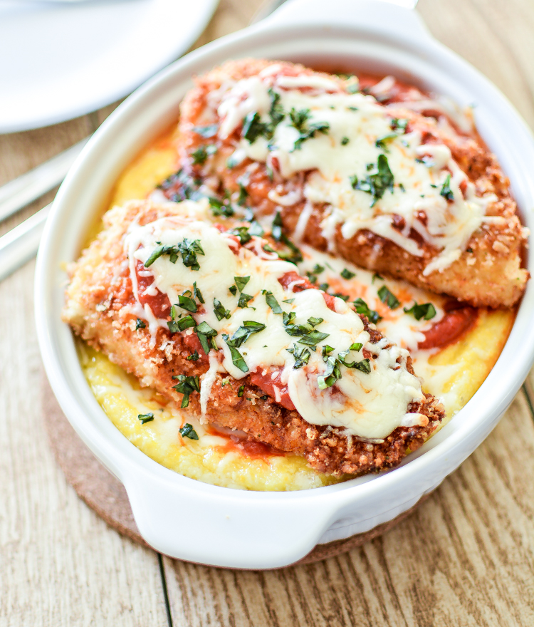 Baked Polenta with Classic Chicken Parmesan is a must-have weeknight dinner recipe. | www.cookingandbeer.com
