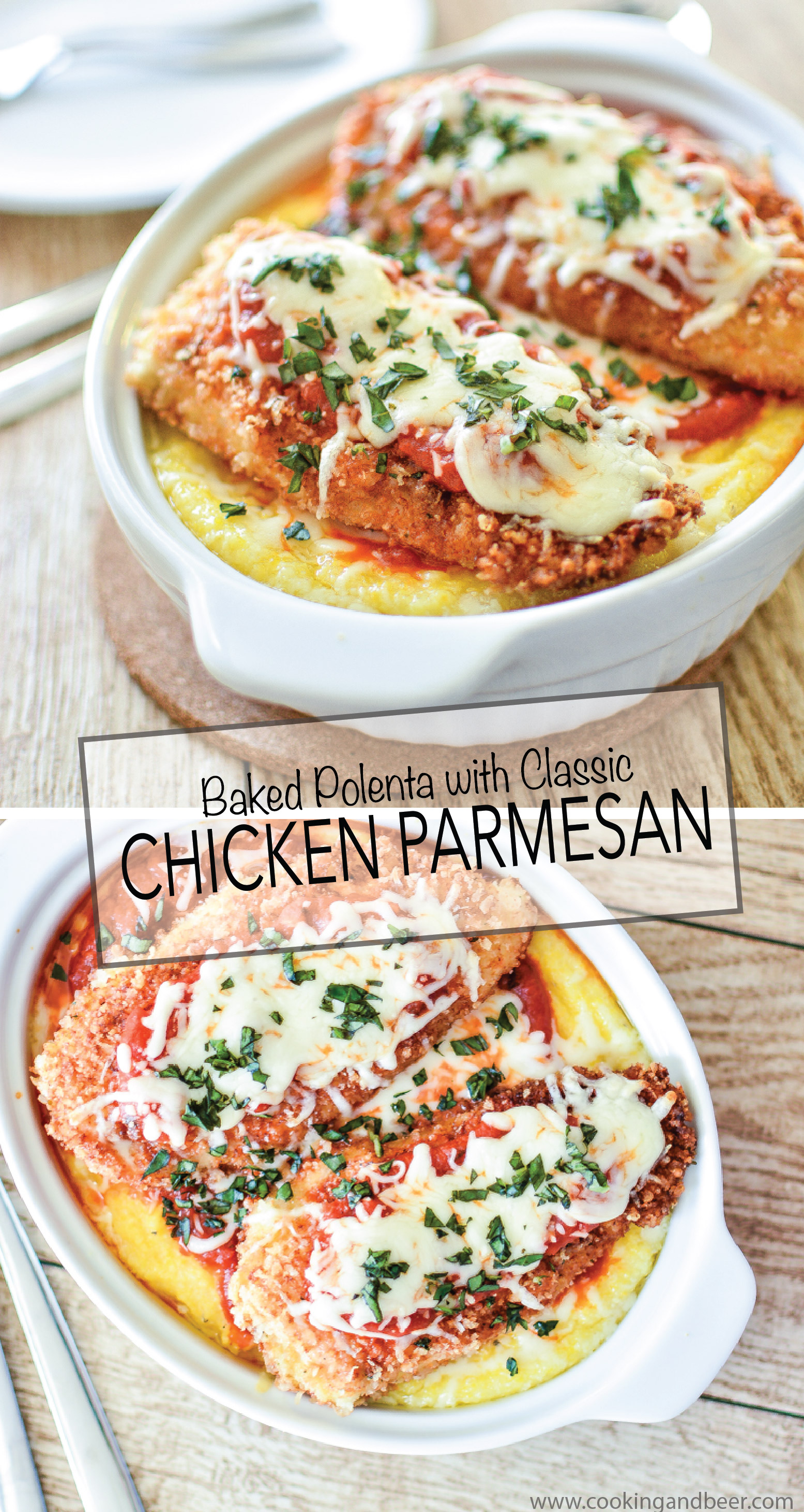 Baked Polenta with Classic Chicken Parmesan is a must-have weeknight dinner recipe. | www.cookingandbeer.com