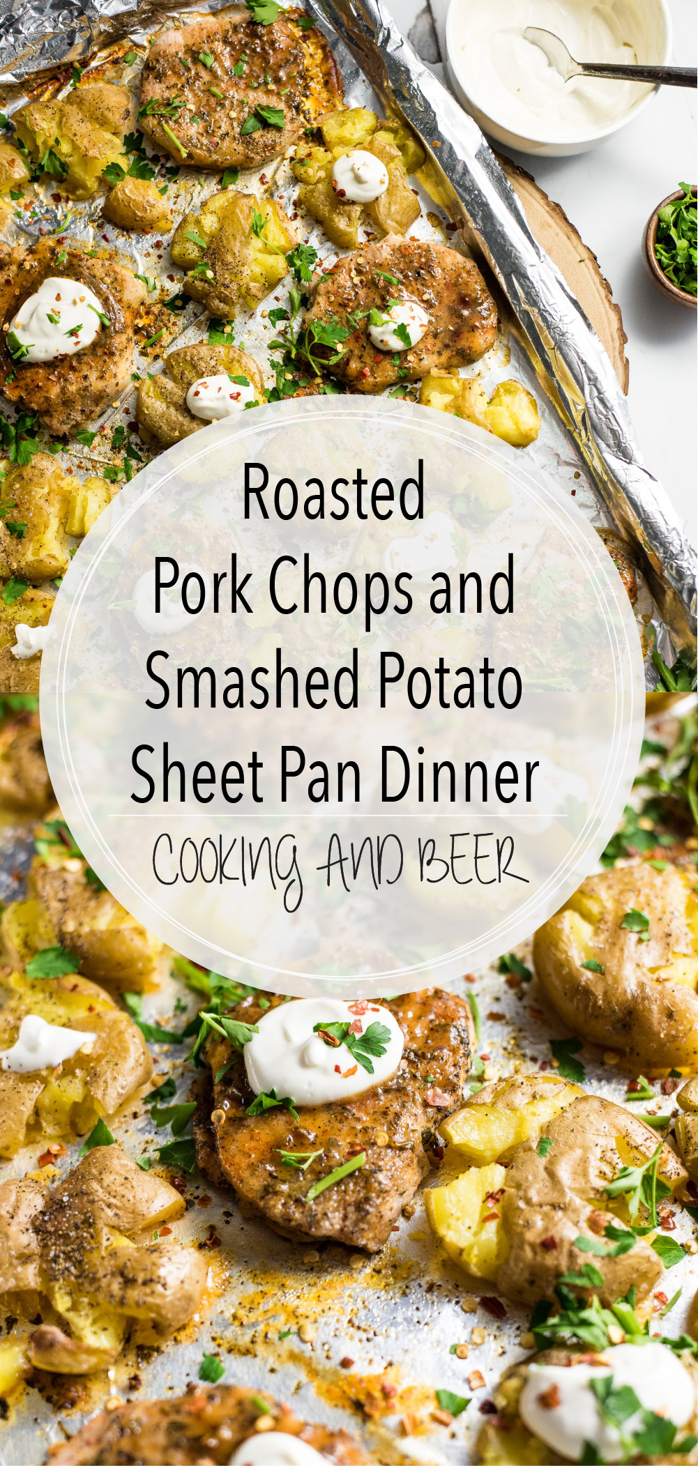 Roasted Pork Chops and Smashed Potato Sheet Pan Dinner is a super flavorful and simple way to spruce up a weeknight dinner recipe!