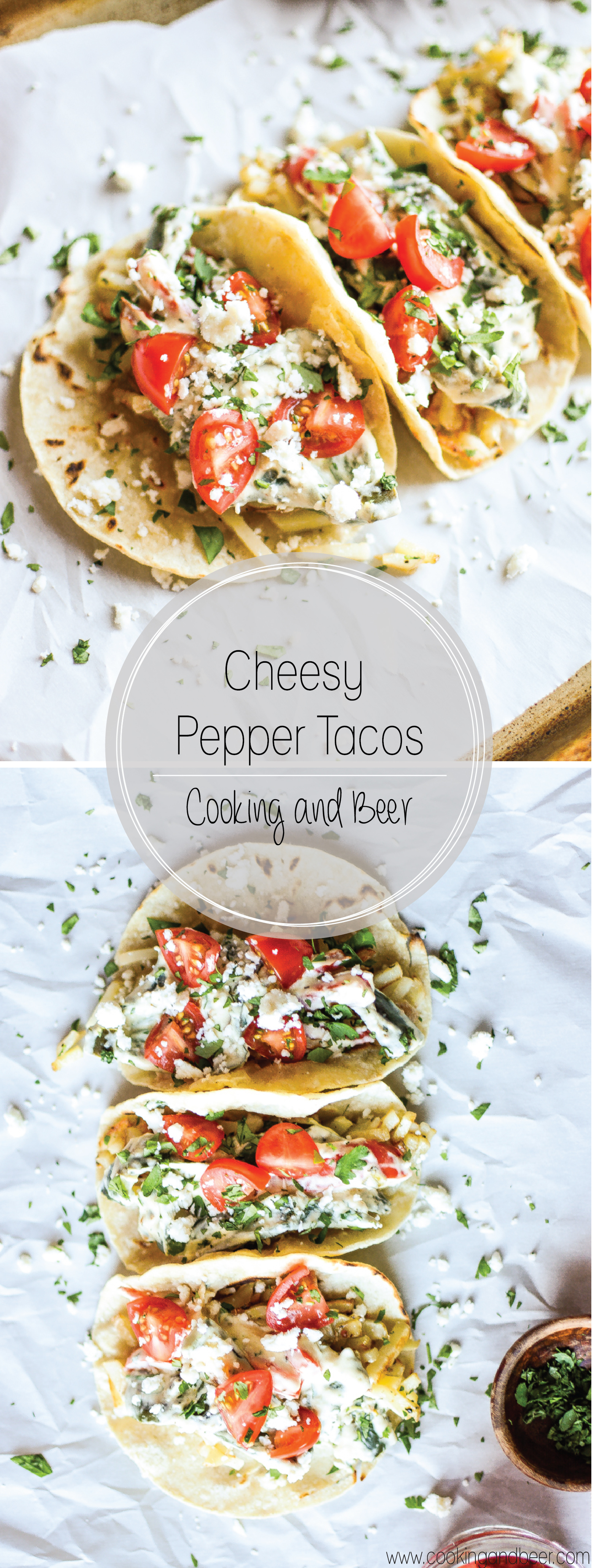 Cheesy Roasted Pepper Tacos recipe for taco Tuesday! A perfect taco dish that's loaded with spice and flavor, yet also vegetarian! | www.cookingandbeer.com