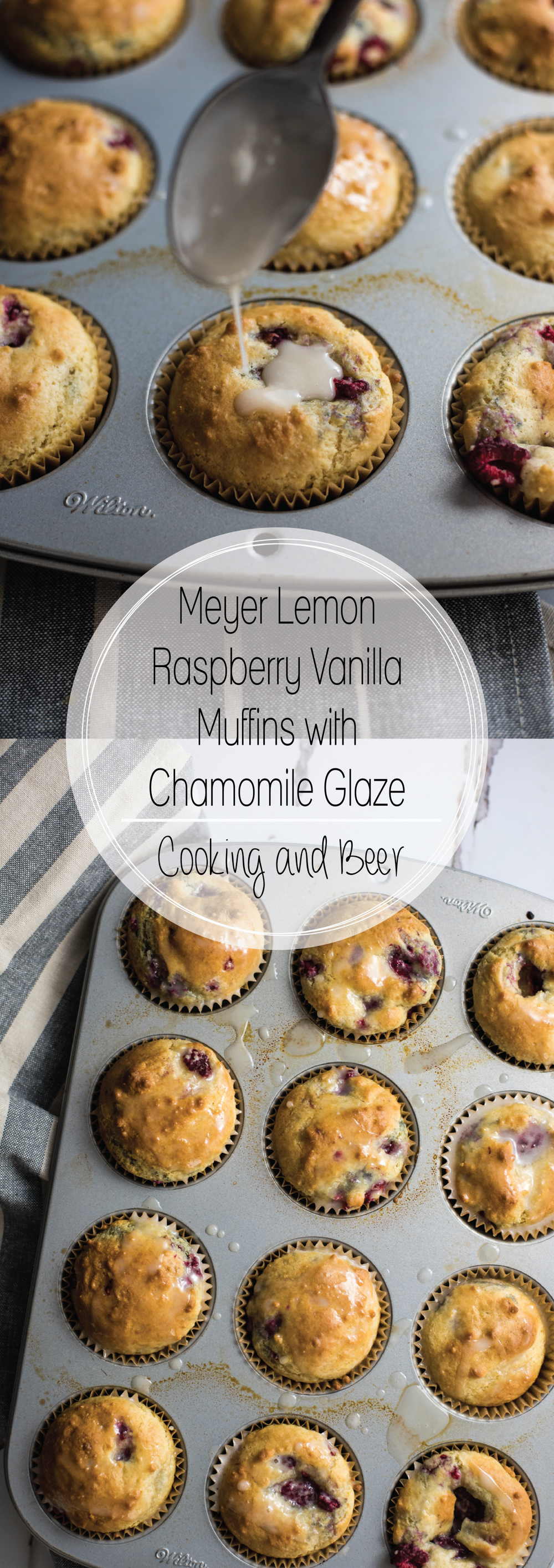 Meyer lemon raspberry vanilla muffins with chamomile glaze are the perfect recipe to whip up on Sunday morning. They are bursting with flavor!