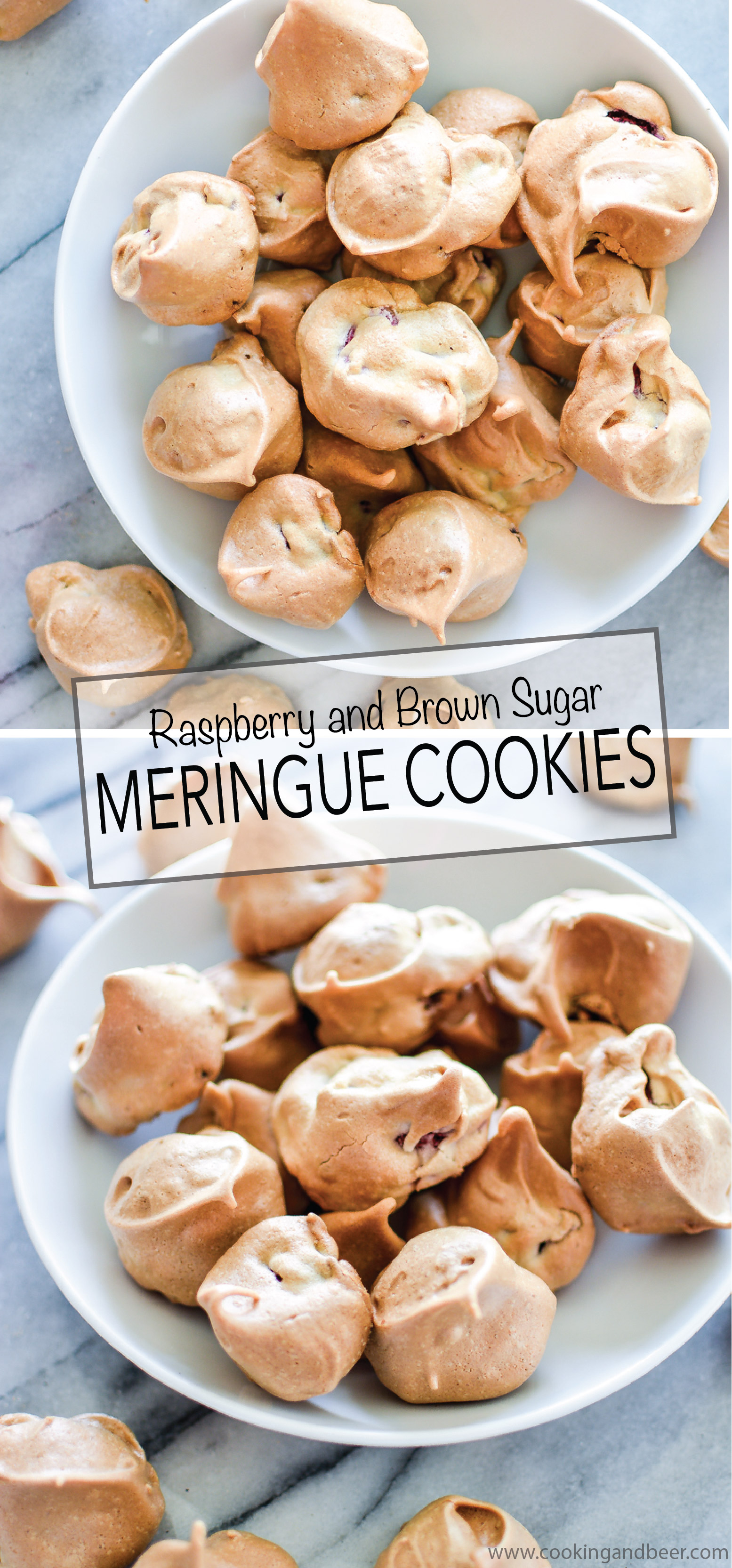 Raspberry and Brown Sugar Meringue Cookies: little pillows of sweetness made with only 4 ingredients! | www.cookingandbeer.com