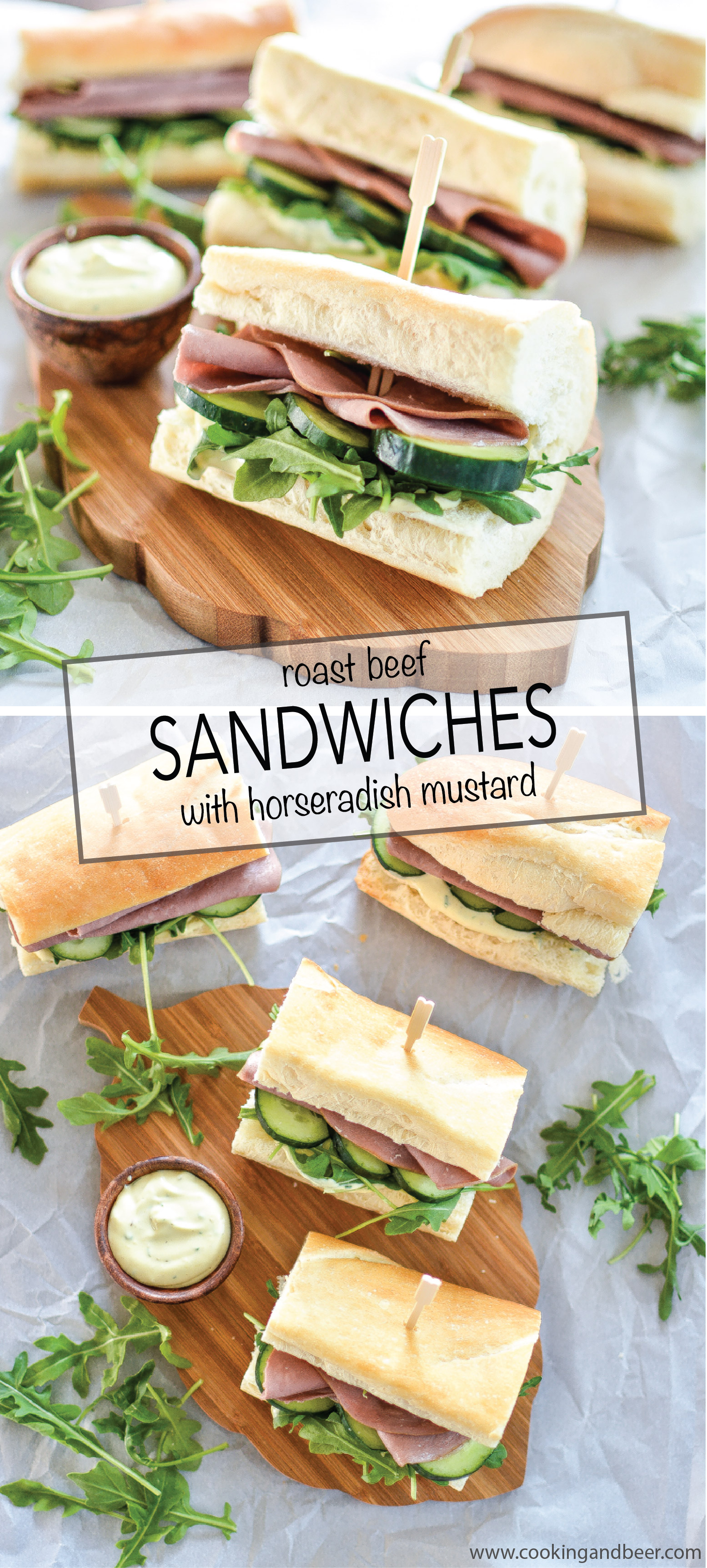 Lunch is served with these Roast Crimson meat Sandwiches with Horseradish Mustard! | www.cookingandbeer.com  Roast Crimson meat Sandwiches with Horseradish Mustard roastbeefsammiescollage