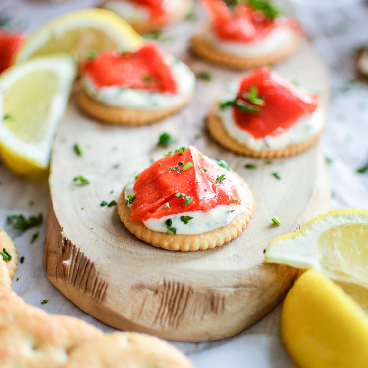 Smoked Salmon Bites with Mustard Crème Fraîche are the perfect appetizer! #PutItOnARitz #ad | www.cookingandbeer.com