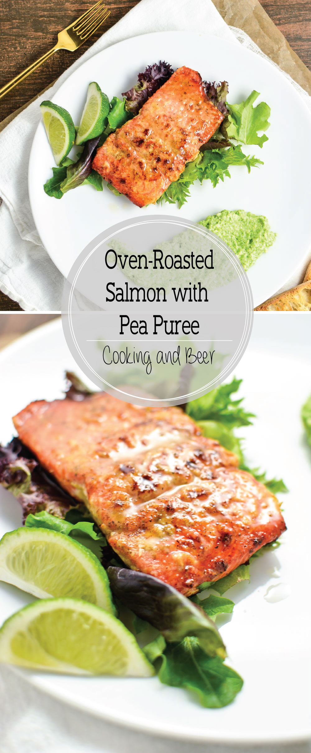 Oven Roasted Salmon with Spring Pea Parmesan Puree is the perfect springtime dinner recipe!