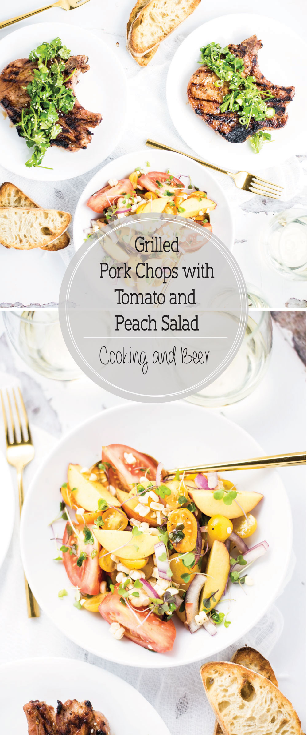 Grilled Pork Chops with Tomato and Peach Salad is the perfect summertime weeknight recipe loaded with bright flavors and textures!