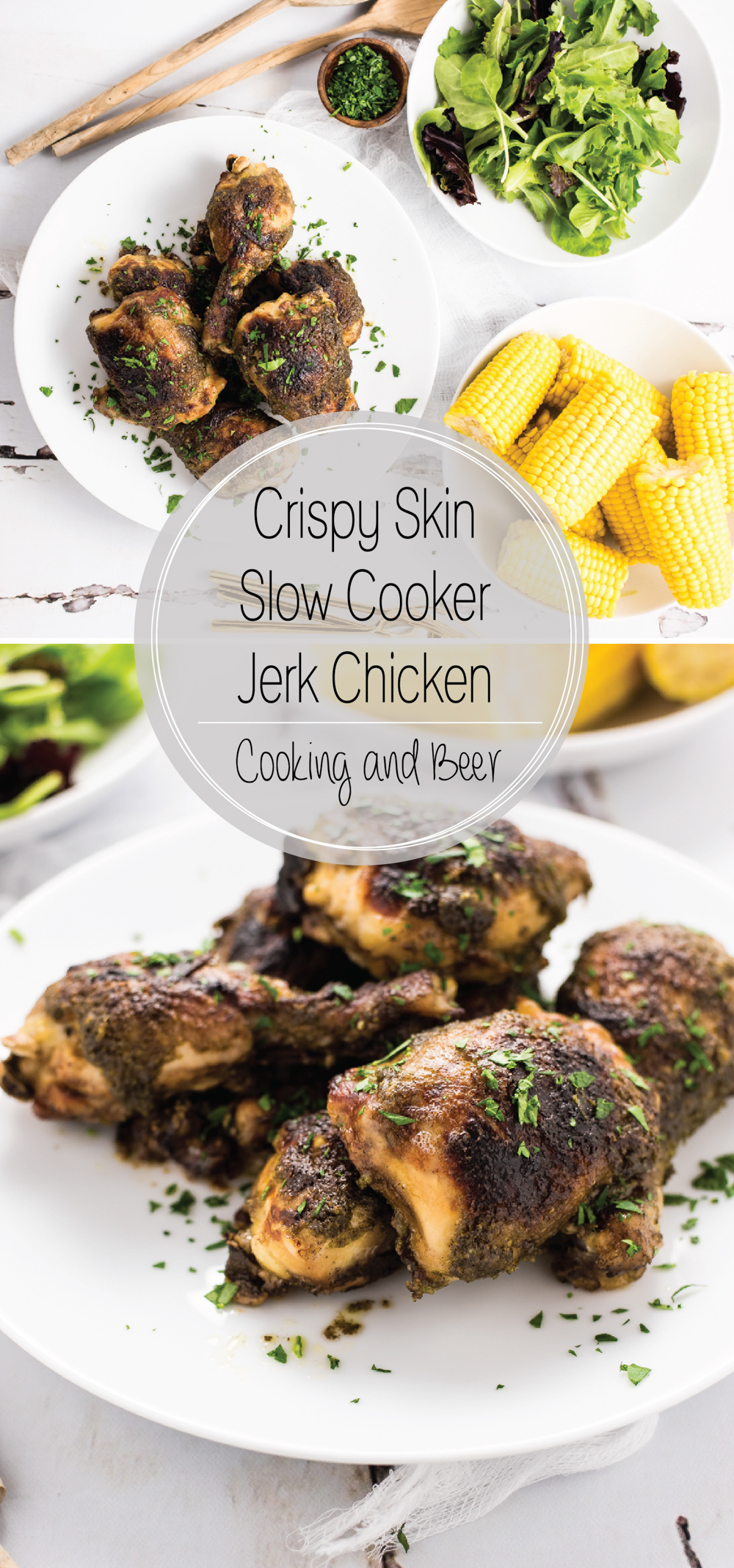 Crispy Skin Slow Cooker Jerk Chicken is a family-friendly and simple weeknight dinner recipe with a spicy kick and a ton of flavor!