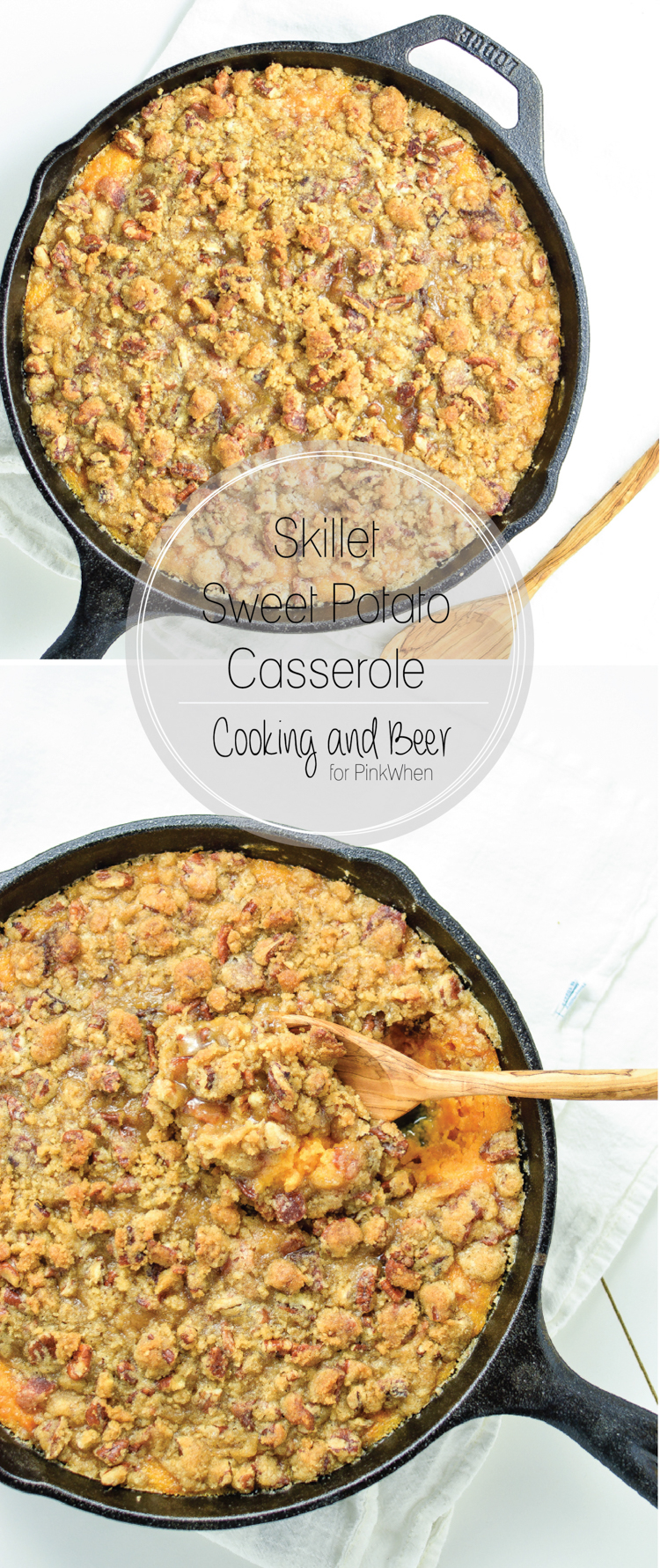 Skillet Sweet Potato Casserole with Bacon, Brown Sugar Crumble: a must-have side dish recipe of your Thanksgiving dinner spreads!