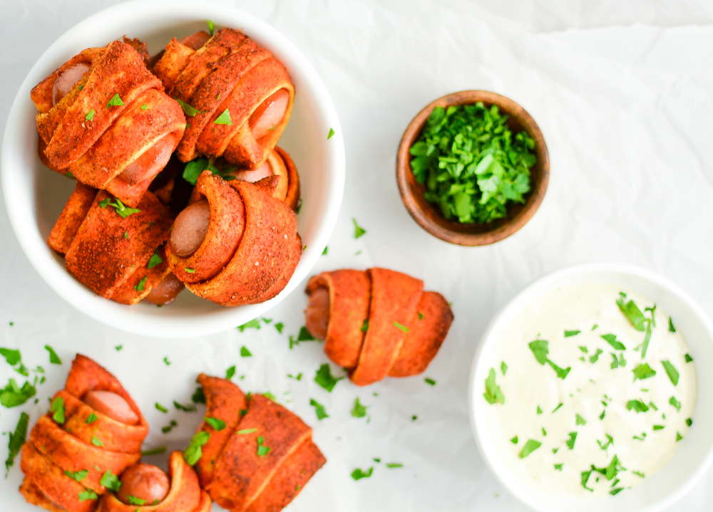 Spicy Pigs in a Blanket with Homemade Ranch Dressing is the perfect appetizer recipe for game day or movie night!