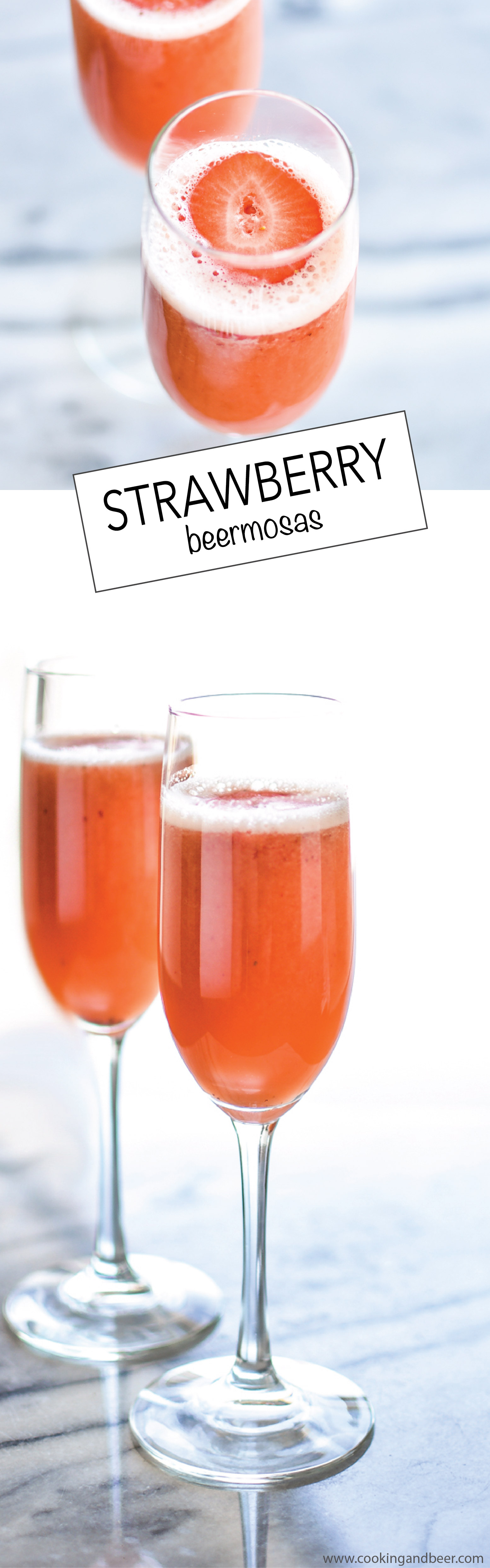 Strawberry Beermosas, combining beer, oj and strawberry puree, are a fun and exciting way to incorporate into your Easter brunch! | www.cookingandbeer.com