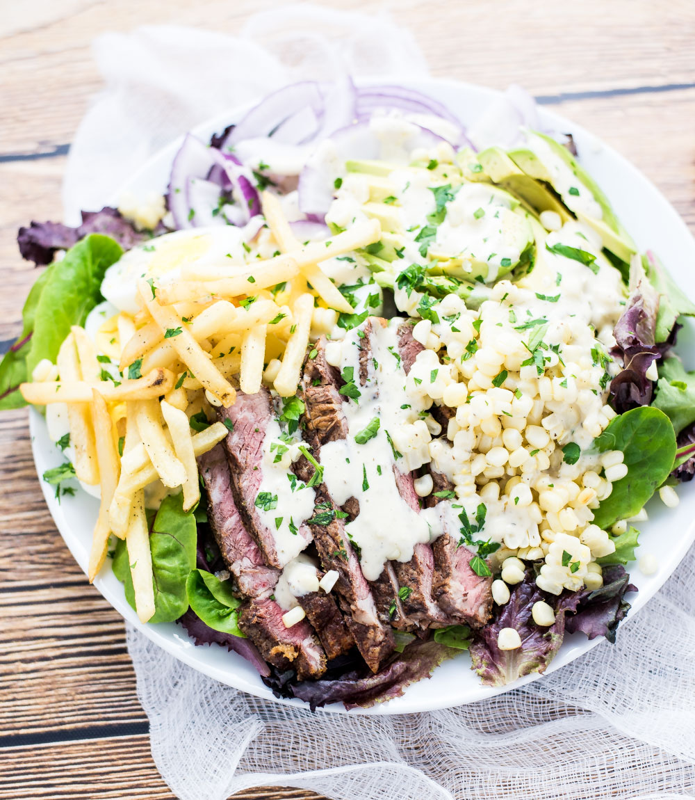 Grilled Steak Salad with Jalapeño Ranch is the perfect way to use up leftover grilled steak. It's a great weeknight meal!