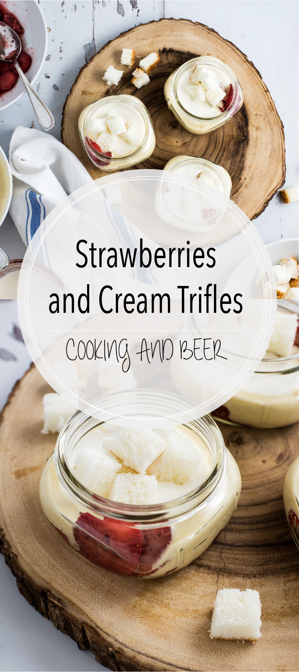 These strawberry and cream trifles are perfect for a spring picnic. They are loaded with strawberry goodness and laced with the perfect custard!