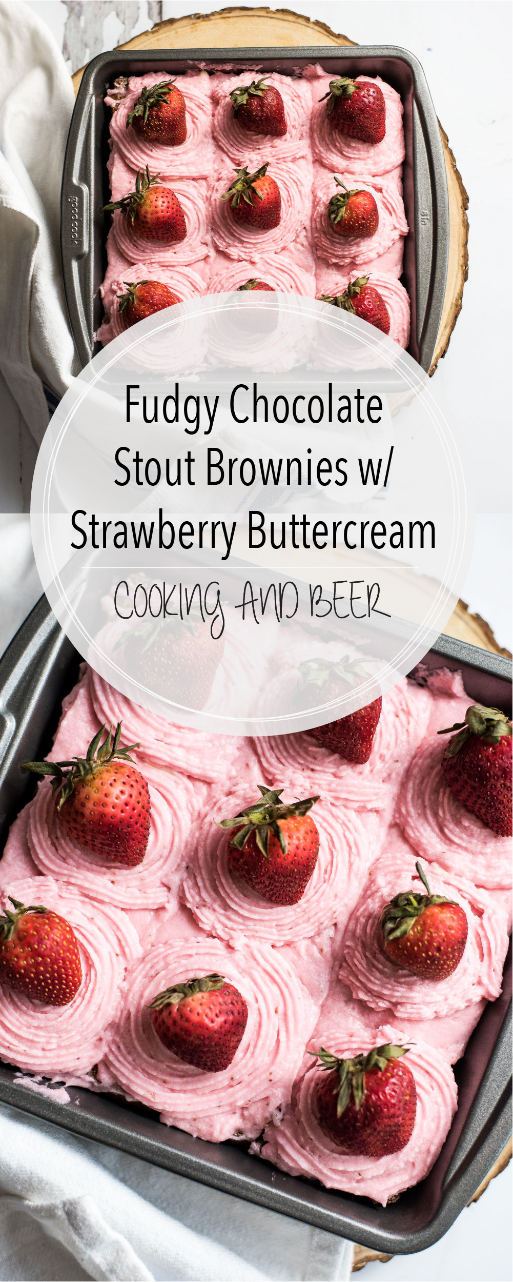 These Fudgy Chocolate Stout Brownies with Strawberry Buttercream are the perfect spring treat. They are bursting with strawberry flavor!