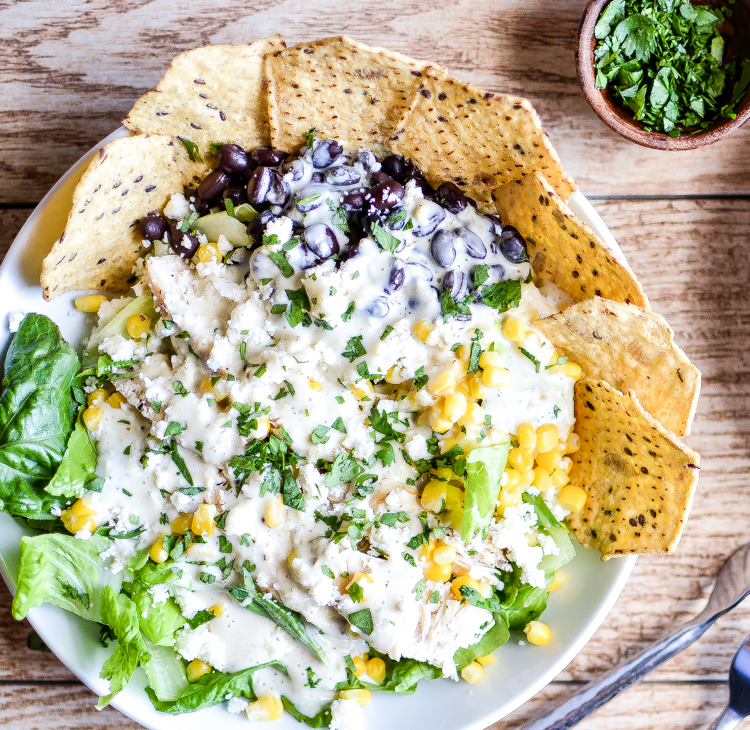 Summer Chicken Taco Salad with Jalapeno Ranch: a refreshing and hearty salad featuring Food Should Taste Good tortilla chips! | www.cookingandbeer.com