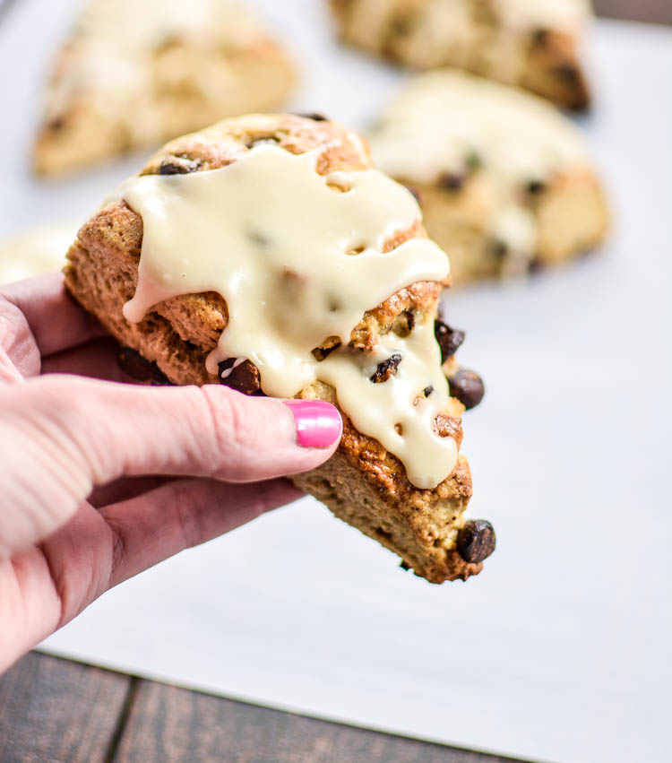 Whole Wheat Cinnamon Chocolate Chip Scones with Maple Glaze | www.cookingandbeer.com | #SweetWarmUp #Ad