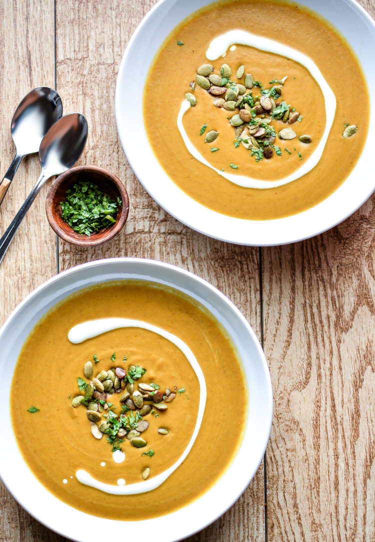 Slow Cooker Spicy Pumpkin Soup with Cashew Cream {Cooking and Beer}